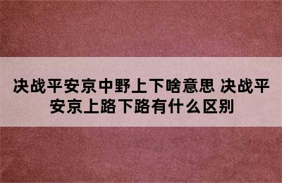 决战平安京中野上下啥意思 决战平安京上路下路有什么区别